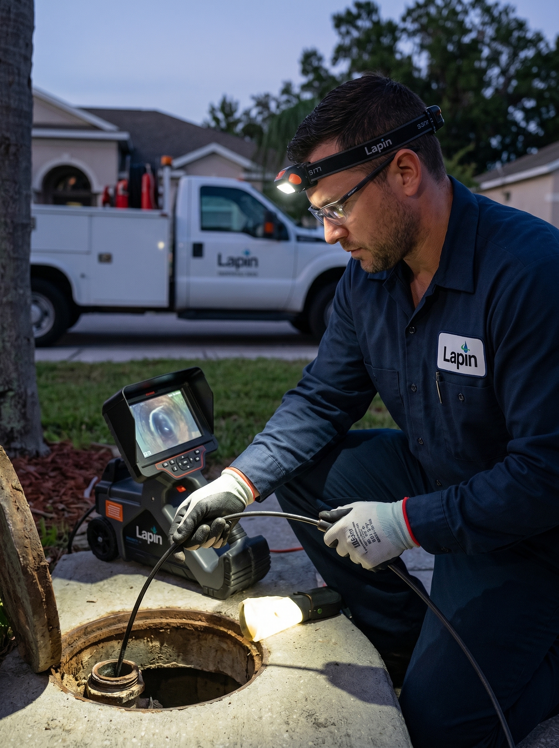 Lapin Services emergency sewer specialist working on-site
