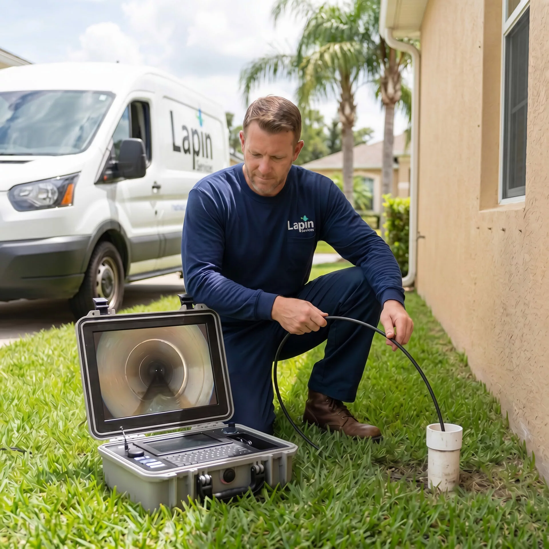 Lapin Services sewer & drain specialist working on-site